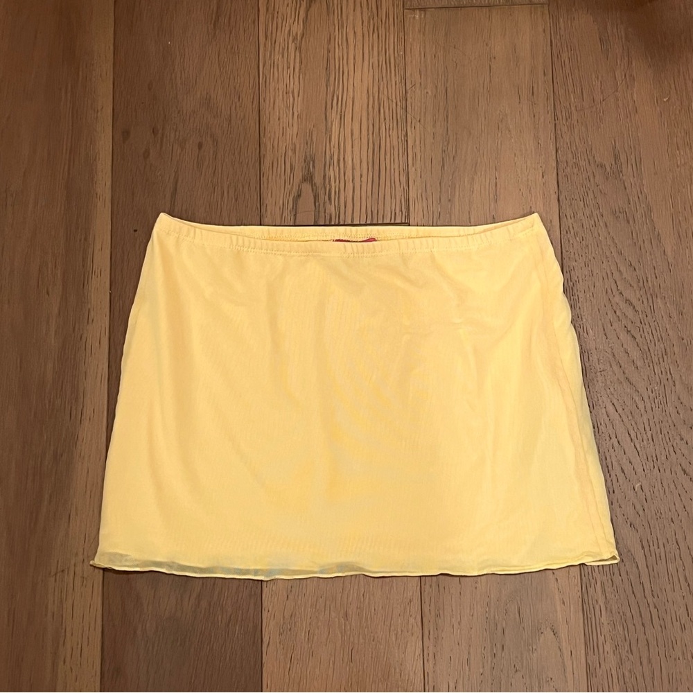 Edikted Yellow Split Front Sheer Mesh Top and Skirt Set - Picture 6 of 8